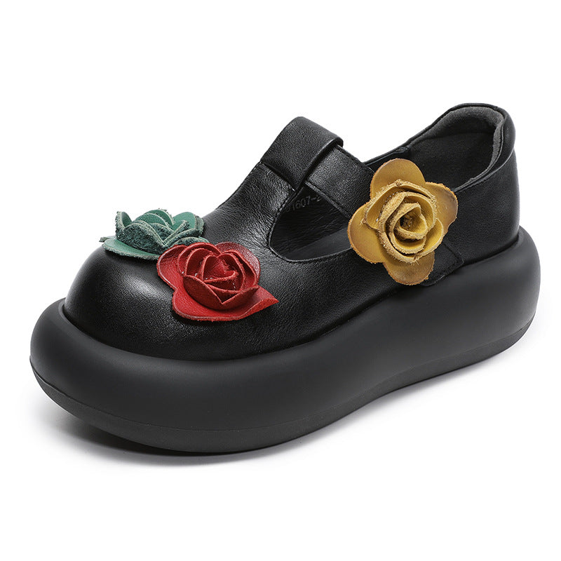 Women's Platform Flower Mary Jane First Layer Cowhide Men's Shoes