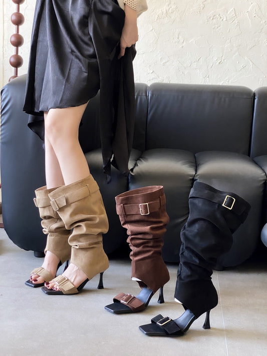 Attractive Square Head High-heeled Strap Limp High Heeled Sandals