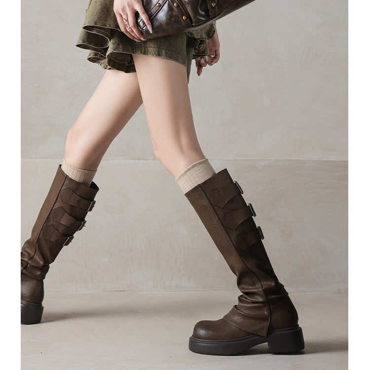 Women's Waste Soil Style Chunky Platform Retro Heels