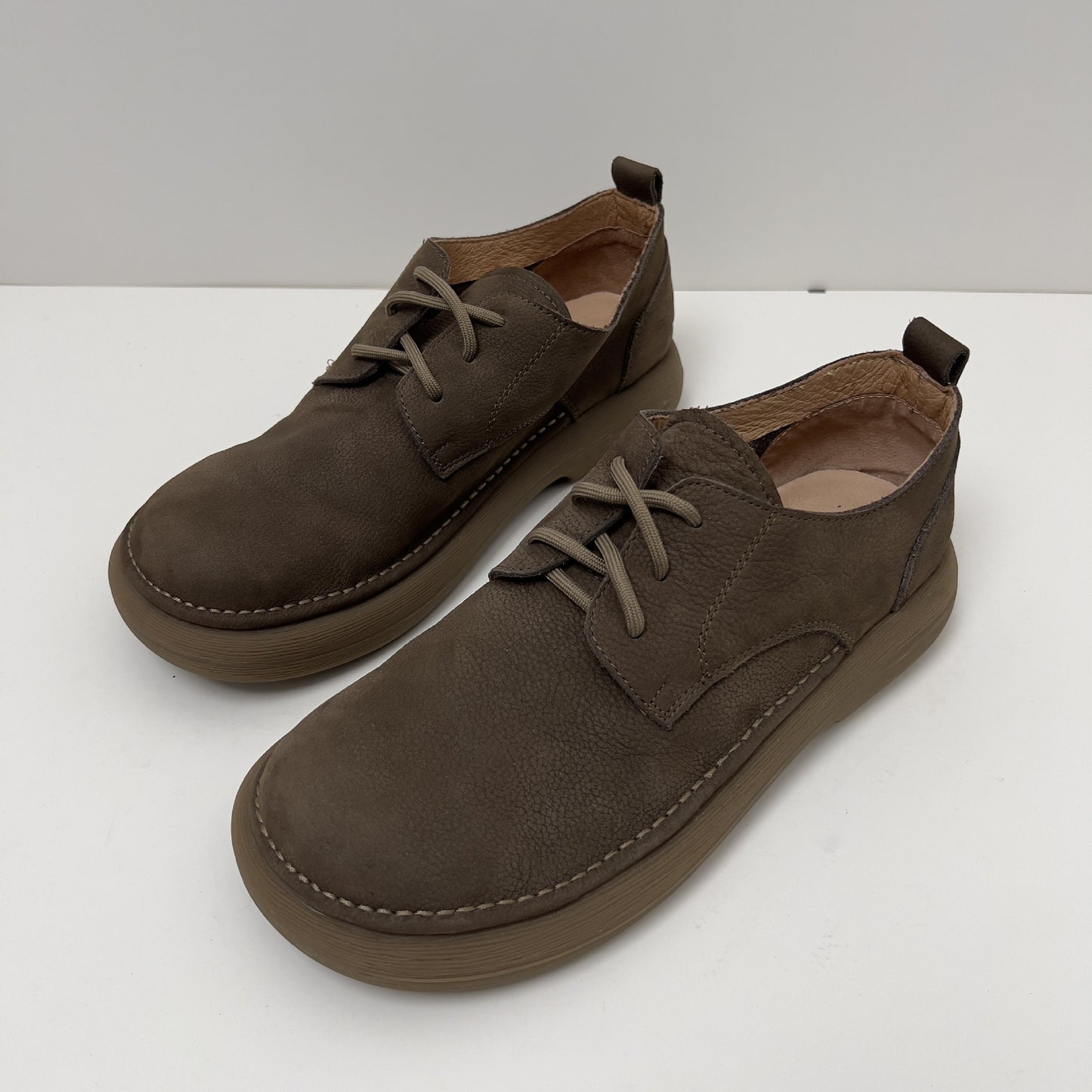 Men's Toe Lace Up Retro Style Top Layer Cowhide Breathable Loafers/doug Shoes