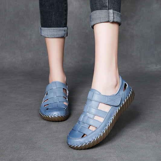 Women's Mother's Soft Bottom Hole Hollow Roman Velcro Sandals