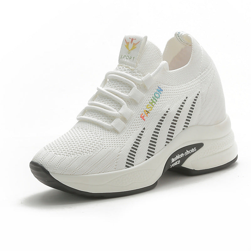 Women's Flying Woven Breathable Autumn Wedge Thick Sneakers