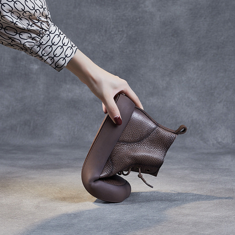 Women's Genuine Lace Up Retro Square Toe Boots