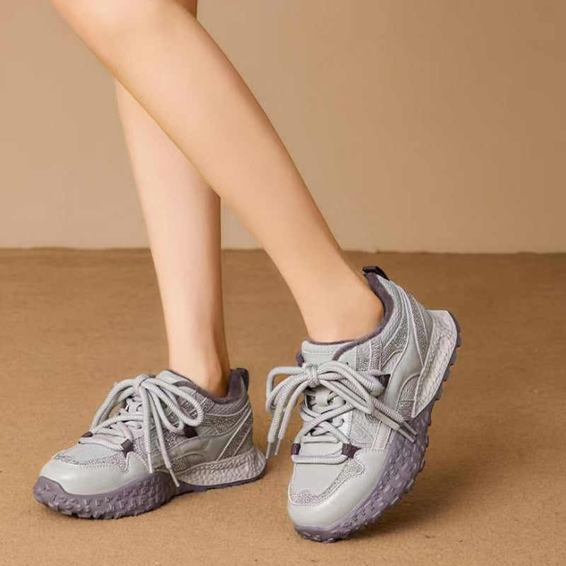 Women's Dad Spring Rhinestone Lightweight Platform Height Increasing Skinny Sports Women's Casual Shoes