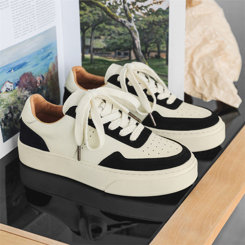 Men's Layer Cowhide Easy Wear Trendy Sports Thick Sneakers