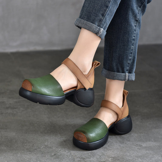 Women's Retro Color Matching Platform Roman Summer Heels