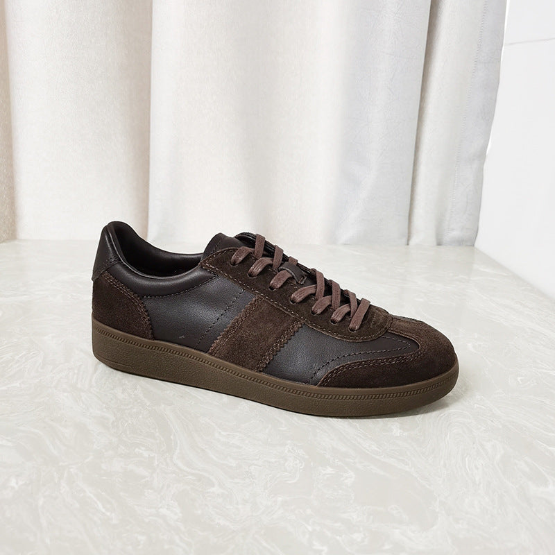 Women's Spring Round Head Genuine Flat Coffee Color Platform German Women's Casual Shoes