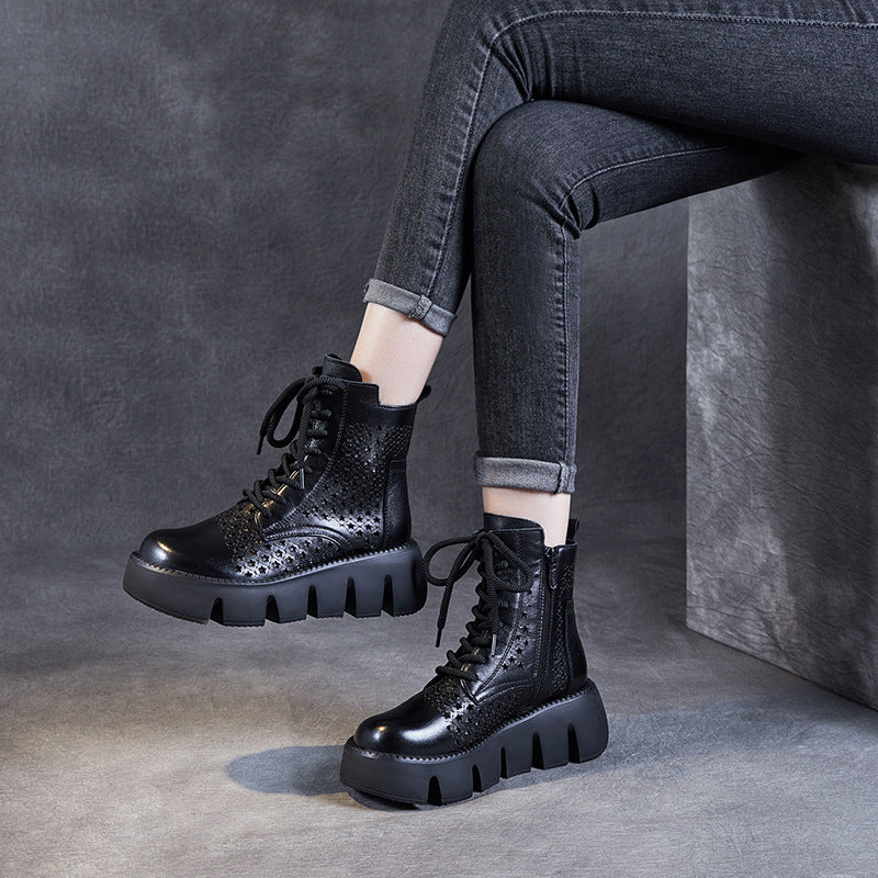 Women's Summer Retro Hole Zipper Platform Ethnic Sandals