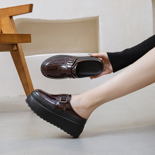 Women's Closed Toe Half Solid Color Buckle Slippers