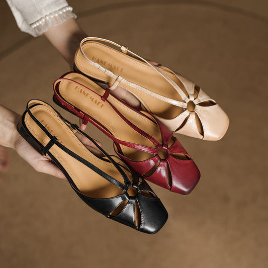 Women's Style Retro Low Open Toe Square Pumps Summer Commute Men's Shoes
