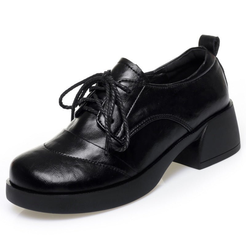 Women's Chunky Pumps Genuine Mid Soft Mother Bottom Round Women's Fashion Shoes