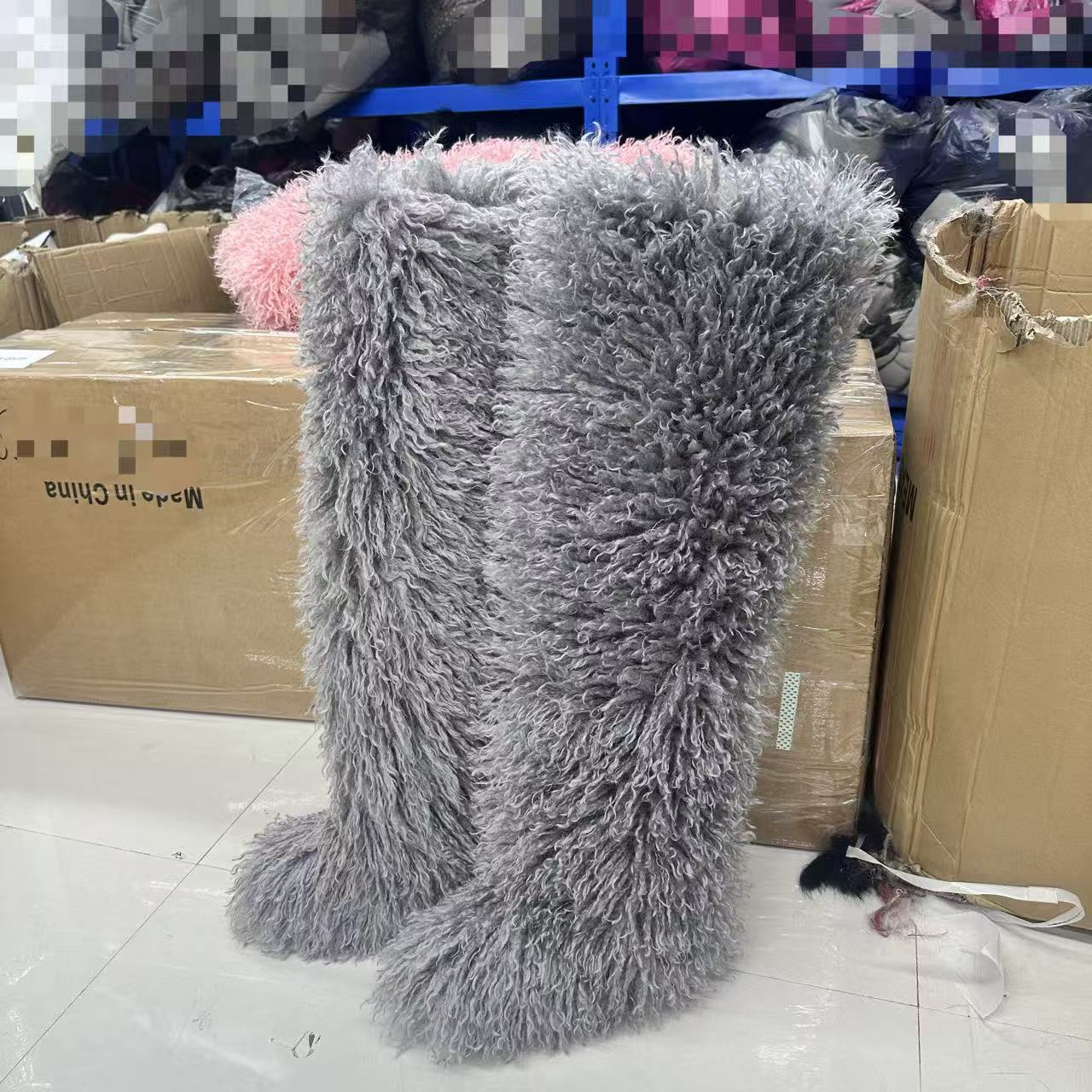 Imitated Tibet Sheep Fur Thigh Height Over Women's Snow Boots