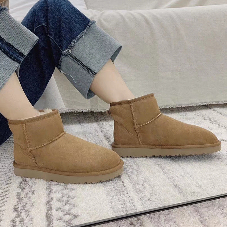 Women's & Men's Sheepskin Fur Slip-on Short Insulated Snow Boots