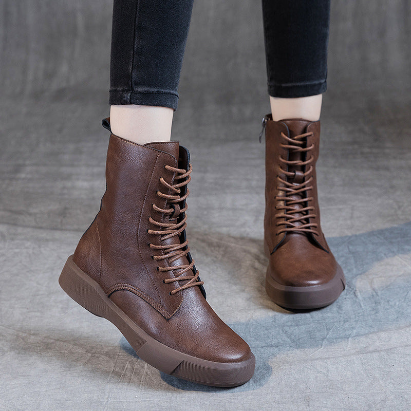 Women's Martin Plus Size British Style Fleece-lined Flat Bottom Retro Boots