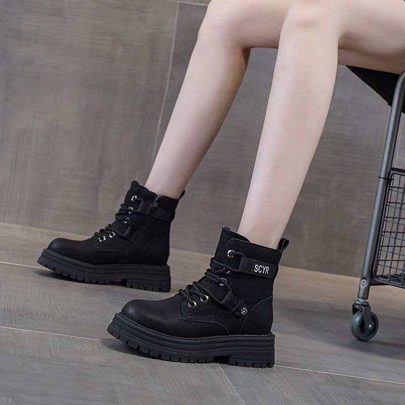 Women's Worker Autumn Platform Tooling Style Martin Women's Leather Boots