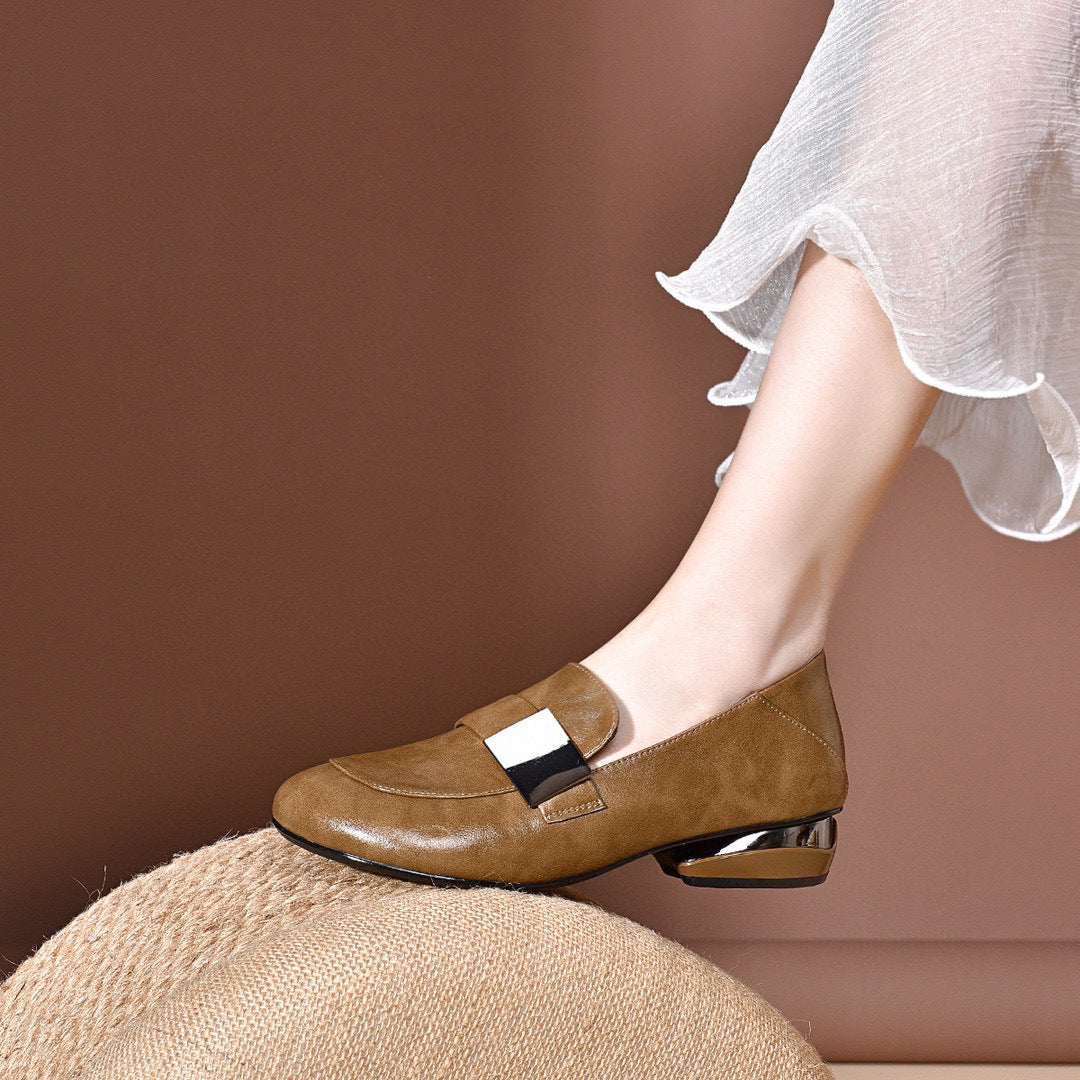 Women's Toe Thin Retro Chunky Soft Bottom Mid Low British Women's Shoes