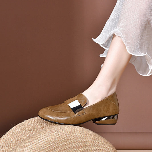Women's Toe Thin Retro Chunky Soft Bottom Mid Low British Women's Shoes
