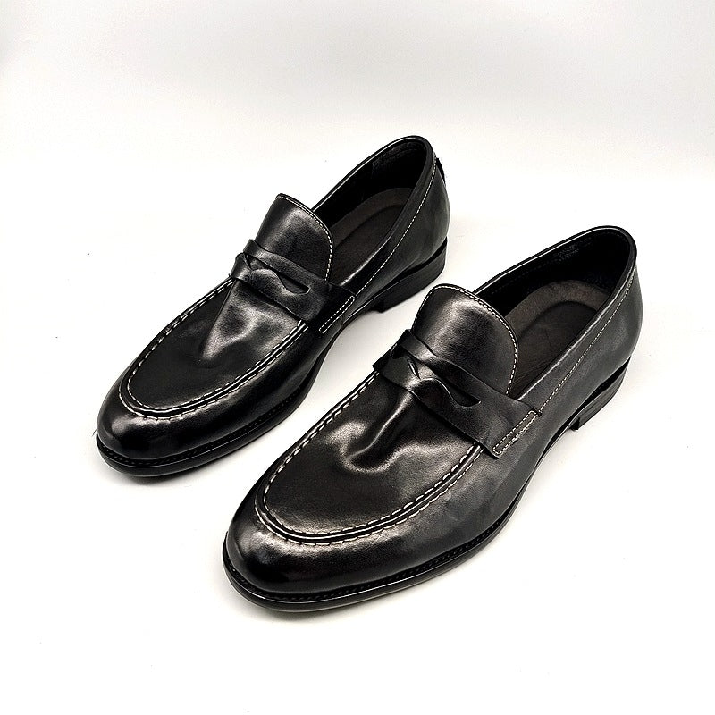 Men's Washed-out Vintage Process Slip-on Horsehide Small Loafers/doug Shoes