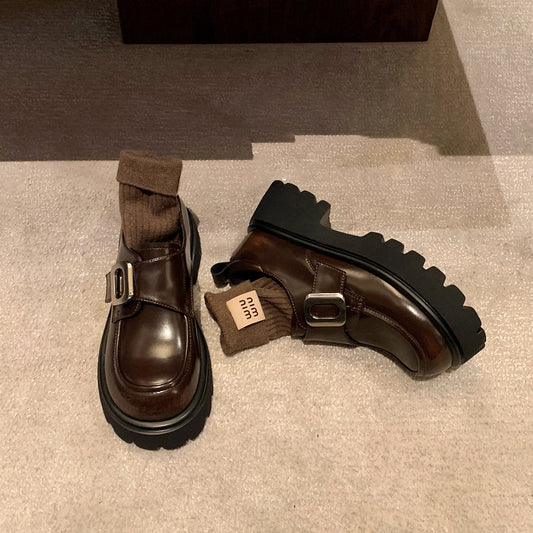 Genuine Platform Muffin College Style One Pedal Female British Vintage Loafers