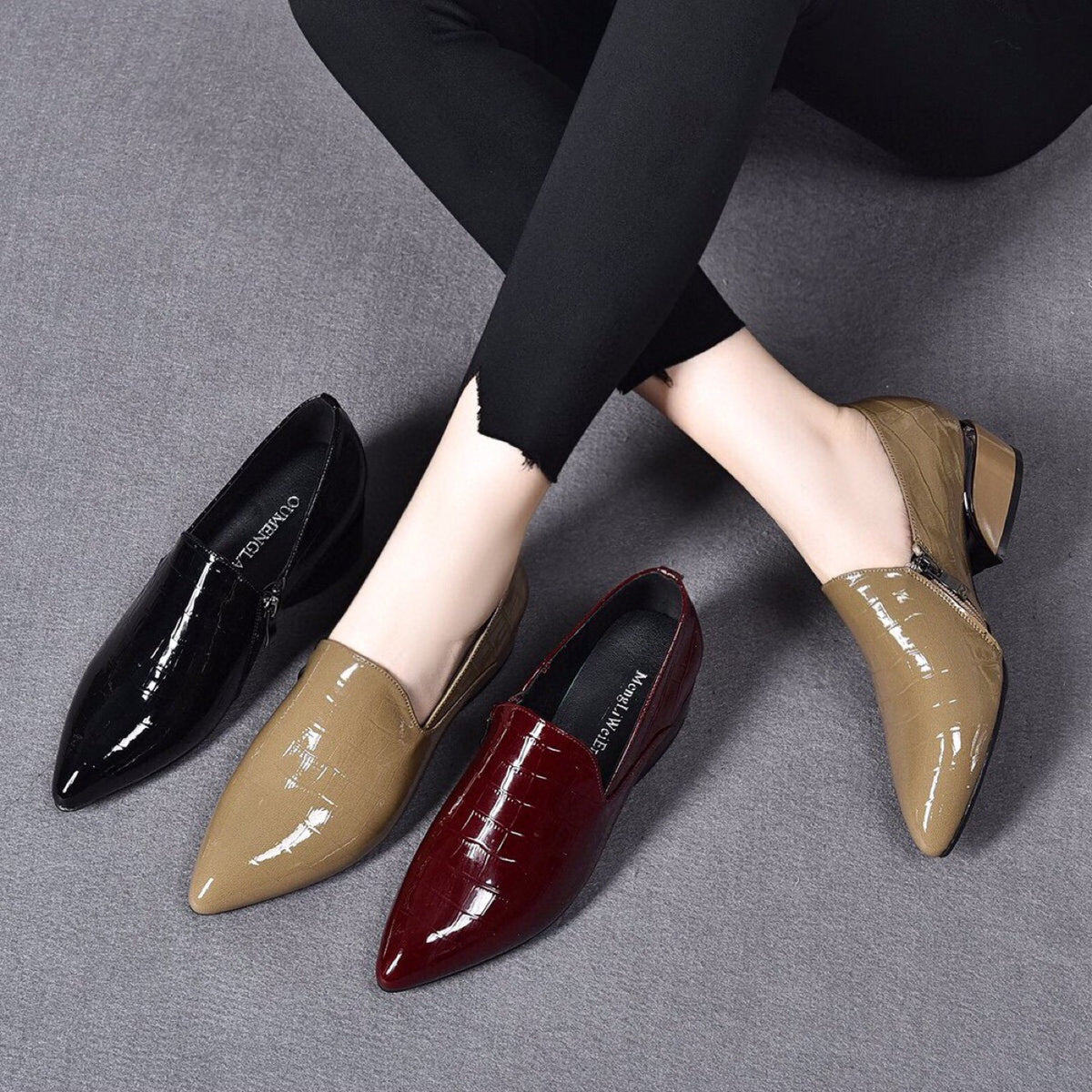 Women's Deep Mouth Pointed Toe Chunky Shiny Women's Fashion Shoes