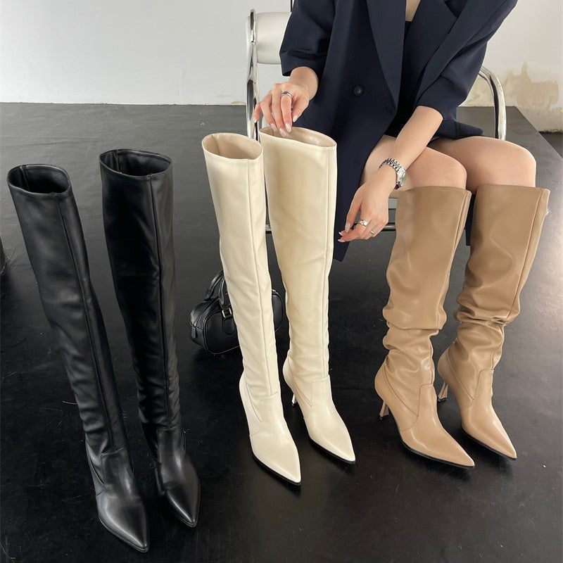 Circumference Female Pointed Toe Skinny Stilettos Pile Style Plus Size Boots