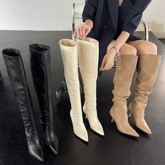 Circumference Female Pointed Toe Skinny Stilettos Pile Style Plus Size Boots