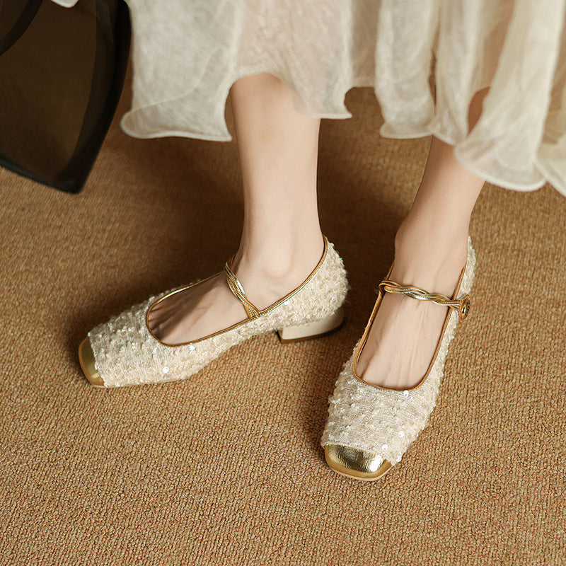 Women's Big Small Sequin Shallow Mouth Low Mary Women's Fashion Shoes