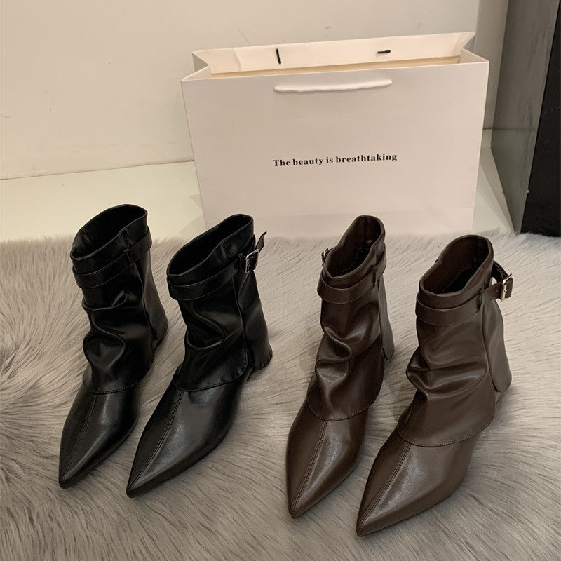 Outer Wear Retro Dignified Sense Of Design Women's Leather Boots