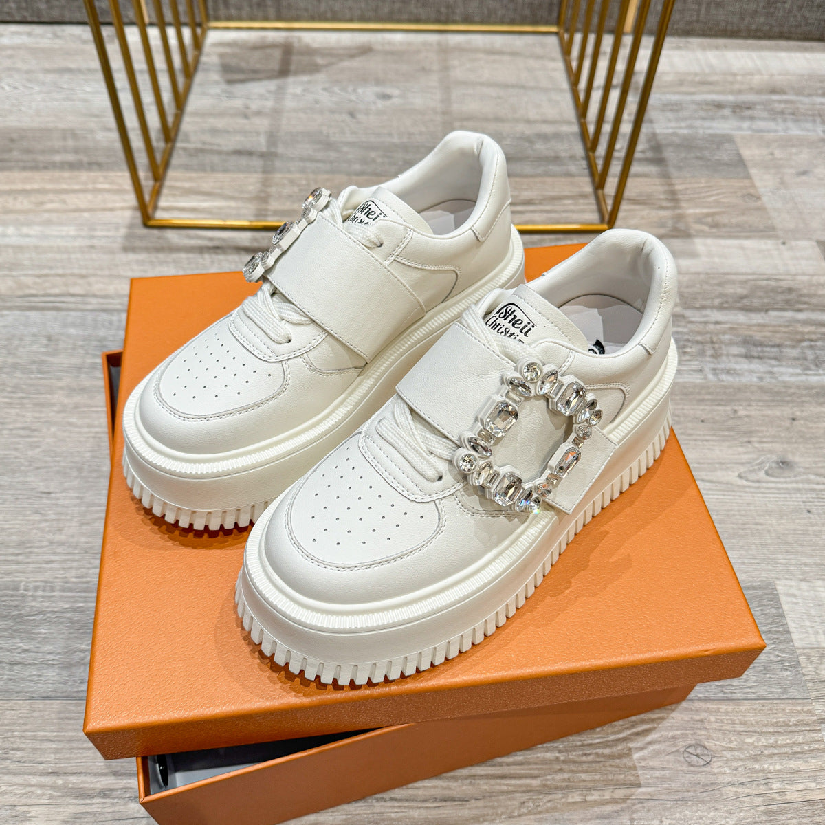 Women's Increasing White Hidden Platform Spring Square Women's Casual Shoes