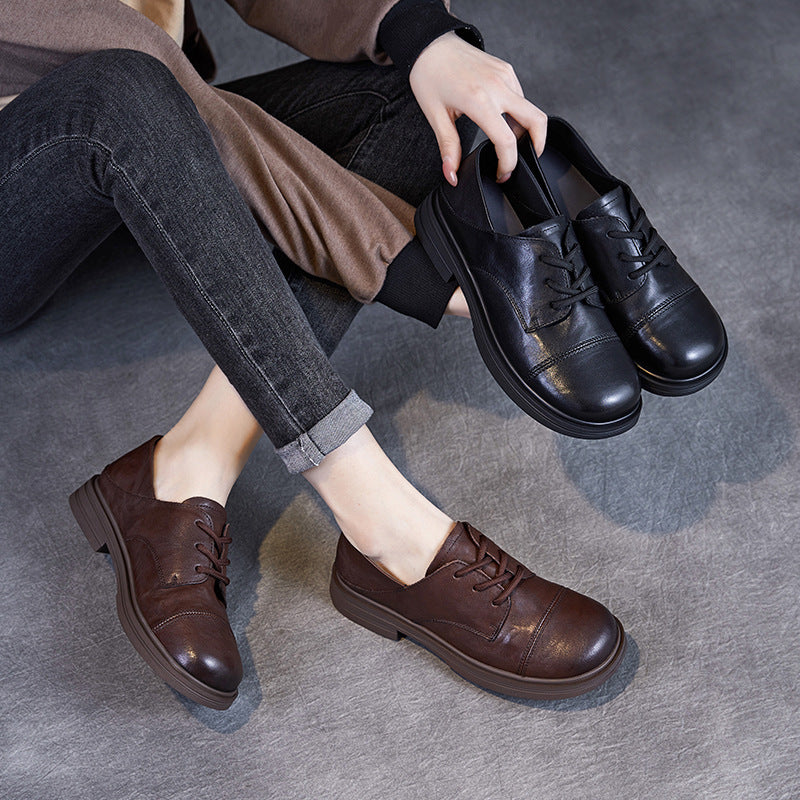 Women's Beautiful Natural Color Authentic Spring British Light Leather Shoes
