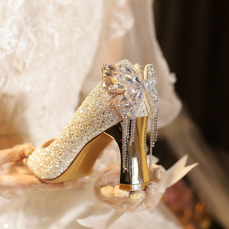 Wedding Dress Bride Champagne Bridesmaid Rhinestone Women's Fashion Shoes