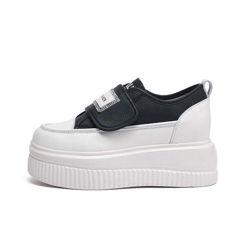 Women's White Spring Velcro Muffin Thick-soled Lightweight Sneakers