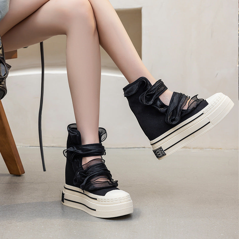 Women's Super High Short Summer Lace Stringy Seedge Breathable Solid Color Women's Leather Boots