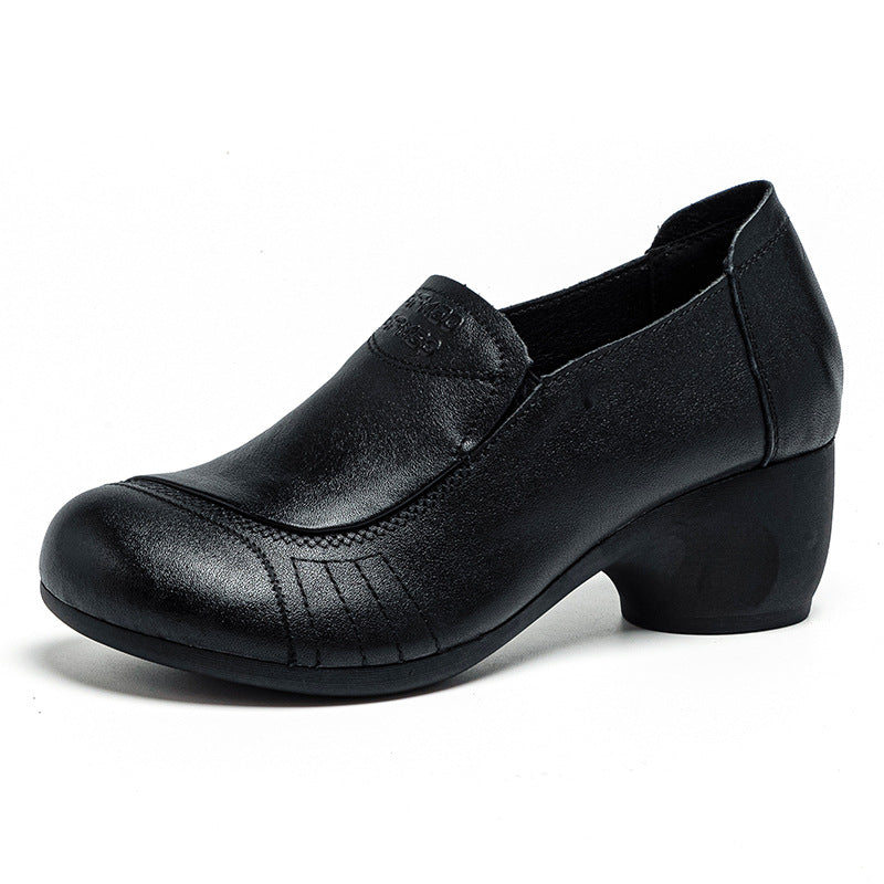 Women's Autumn Mid Top Layer Cowhide Slip-on Fashion Simple Deep Mouth Women's Casual Shoes