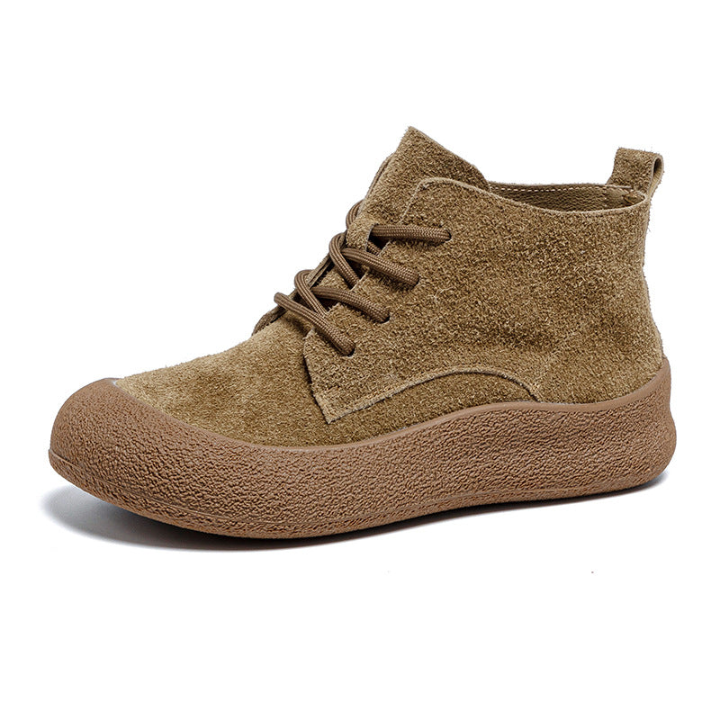 Women's Cowhide Round Head Leisure Soft Bottom Veet Padded Men's Shoes
