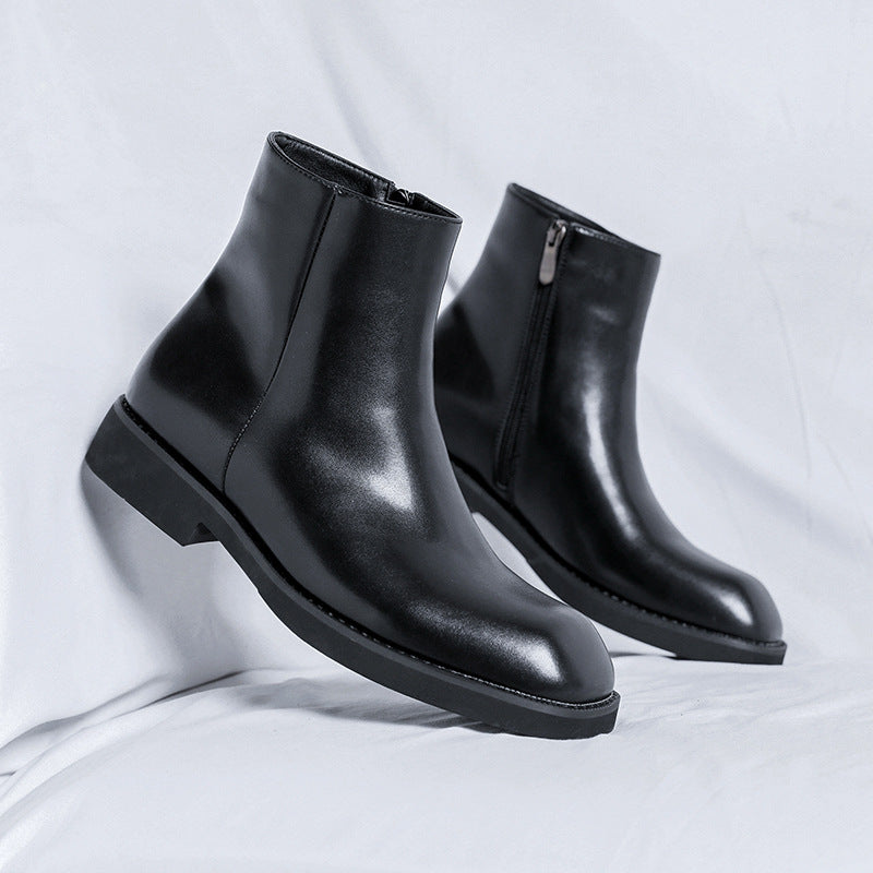 Men's Autumn Green Round Head Thick Bottom Side Boots