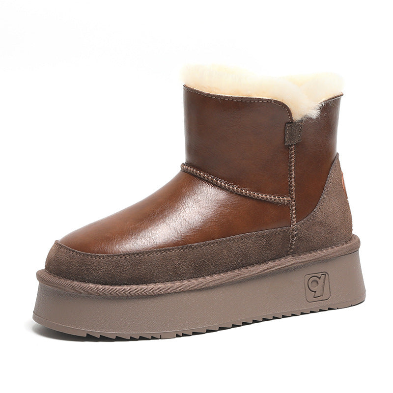 Women's Thick-soled Sheepskin Fur Ankle Fleece Lined Padded Warm Keeping Snow Boots