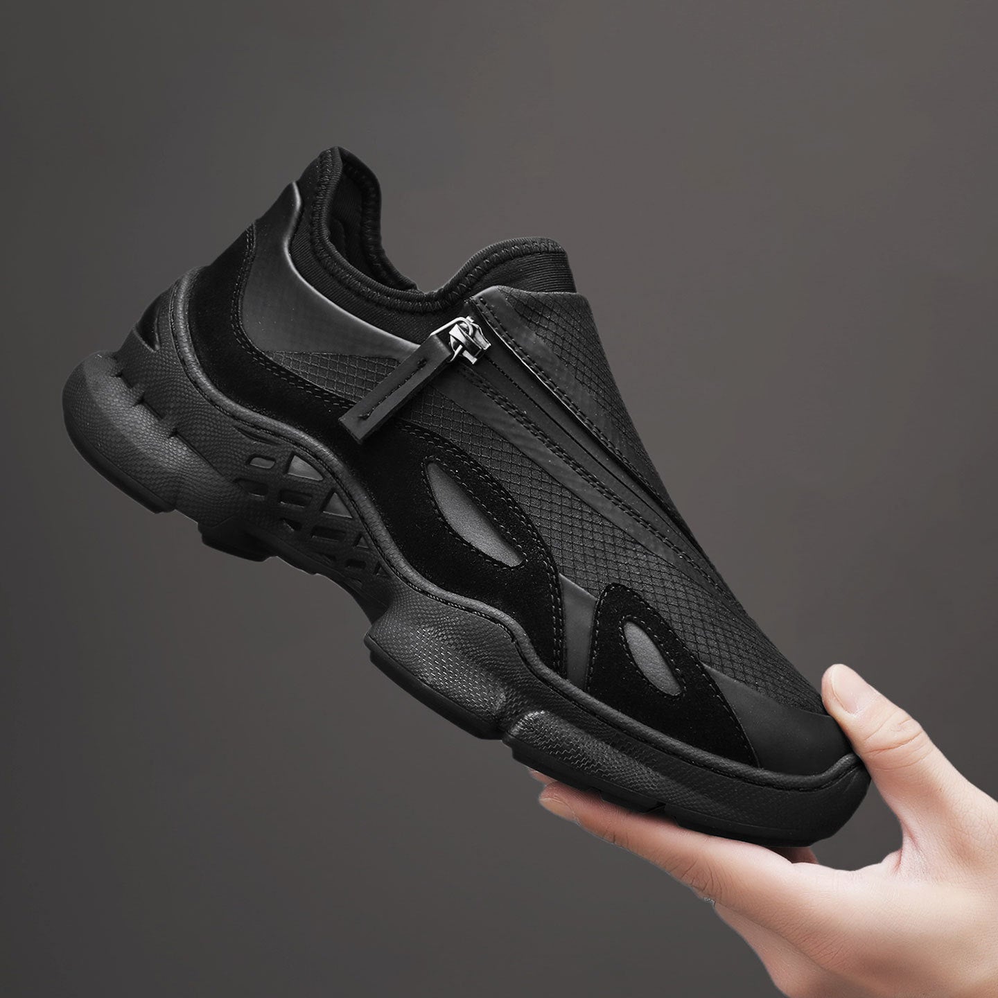 Men's Pure Black Lightweight Soft Sole Warrior Dad Men's Casual Shoes