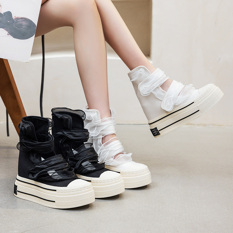 Women's Super High Short Summer Lace Stringy Seedge Breathable Solid Color Women's Leather Boots
