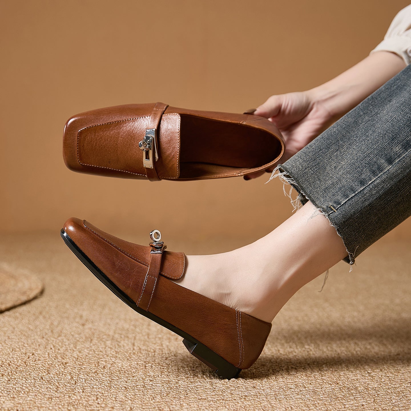 Texture Fashion Square Toe Slip-on Chunky Mid Solid Color Deep Women's Casual Shoes
