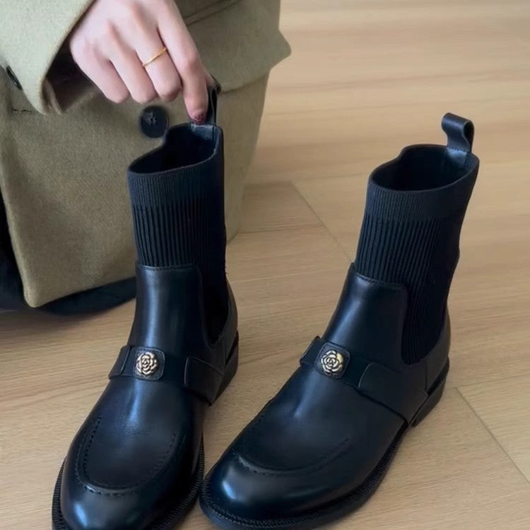 Women's Elastic Booties Fleece-lined Skinny Flat Martens Words Boots