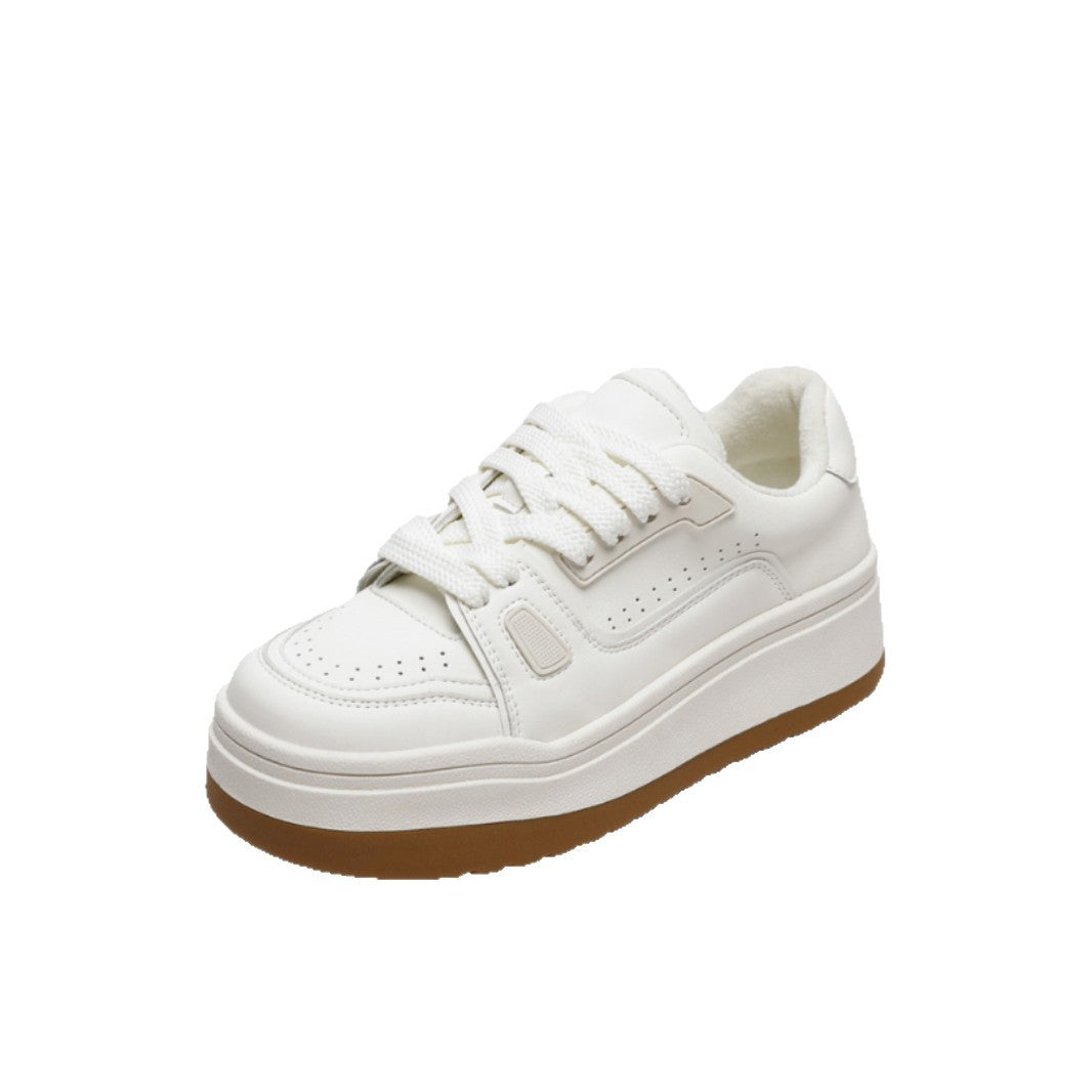 Women's Genuine Platform White Winter Brushed Fleece-lined Warm Round Women's Casual Shoes