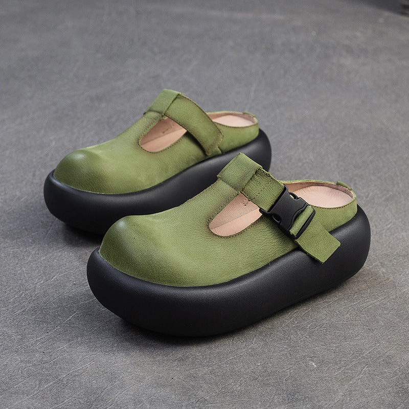 Women's First Layer Cowhide Closed Toe Light Luxury Minority Thick-soles Slippers
