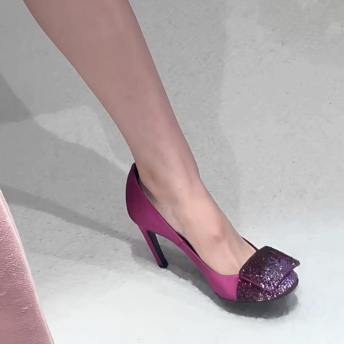 Women's High Stiletto Square Buckle Pointed Toe Pumps Shallow Mouth Heels