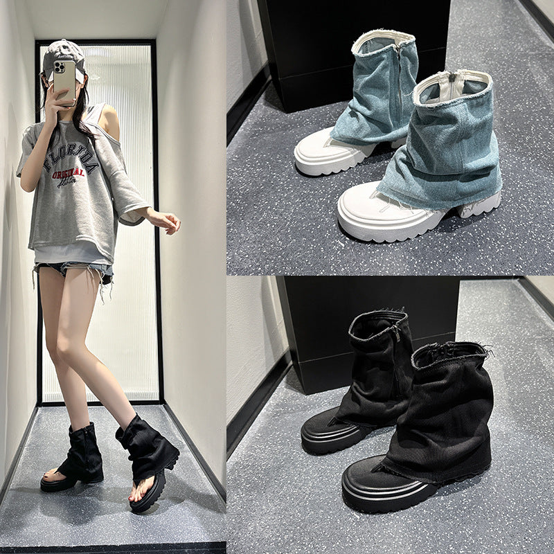 Women's For Summer Thin Denim Flip-flops Ankle Sandals