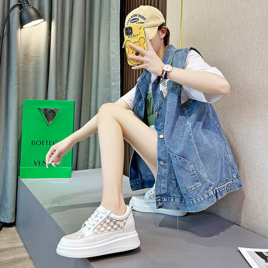 Women's White Height Increasing Insole Summer Platform Muffin Sneakers