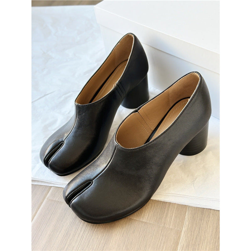 Women's Retro Style Trotter Genuine Bag Slip-on High Thick Women's Fashion Shoes