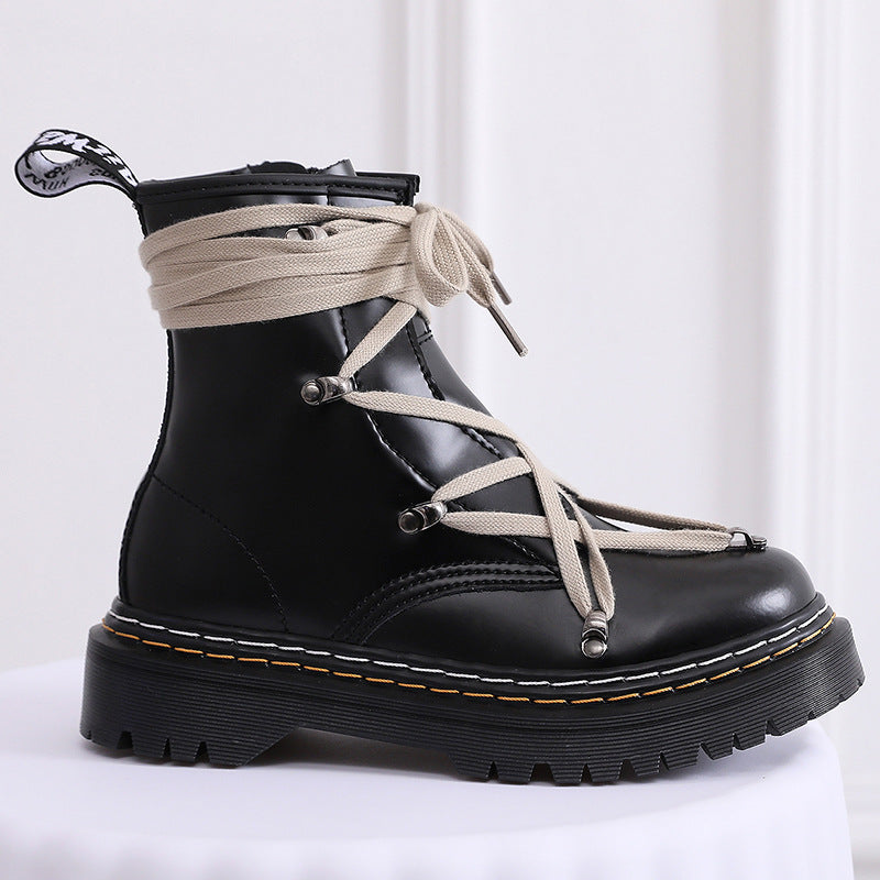 Women's Double-line Cross Strap Martin Personality Side Boots