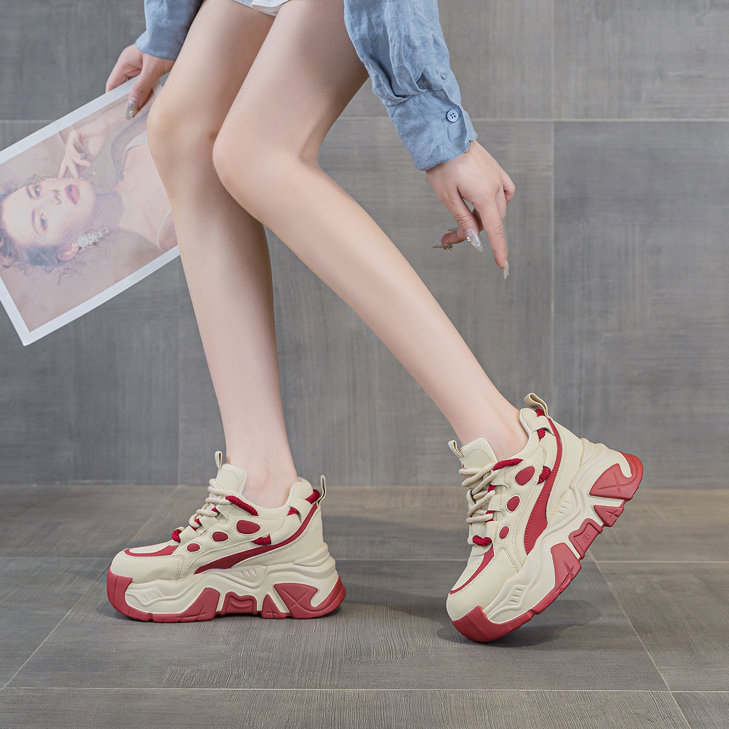 Women's Dad Spring Thick Bottom Transparent Mesh Fashion Sports Trendy Women's Casual Shoes