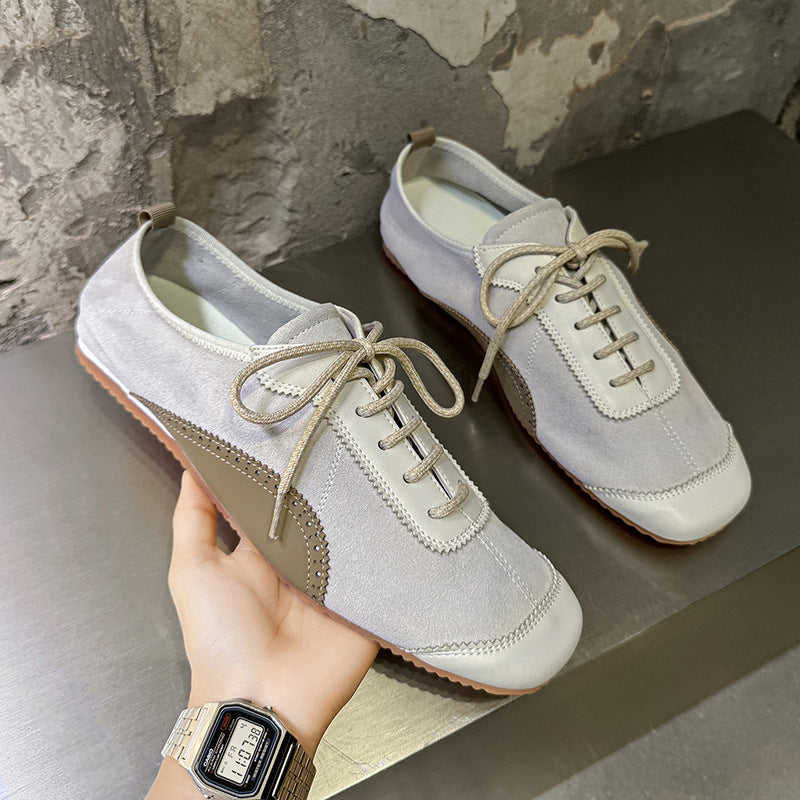 German Training Color Matching Round Toe Men's Casual Leather Shoes